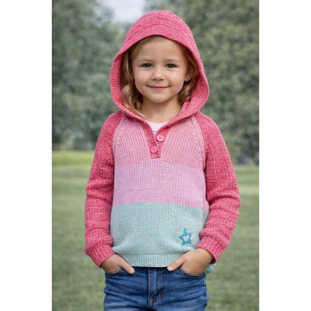 Bitty Baby American Girl Girls Hooded Sweater Size 4 Pink Blue Cotton Knit Hoodi